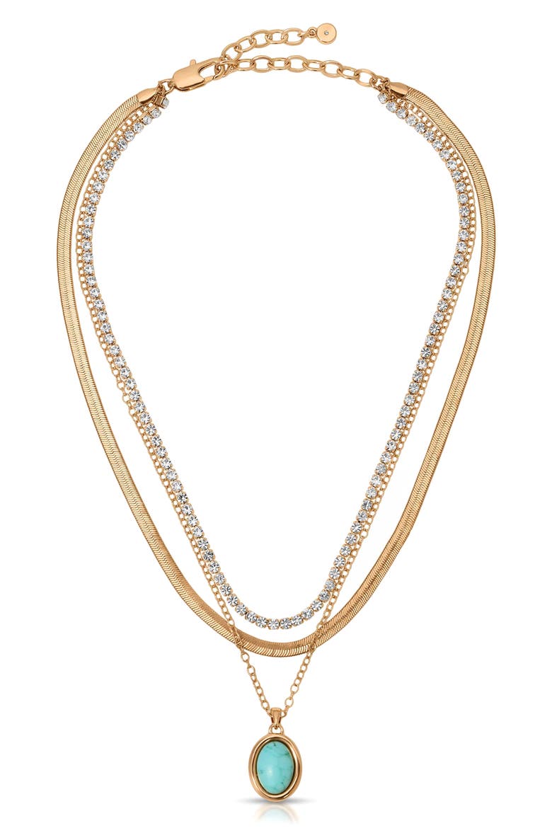 Crystal Halo Multistrand Necklace, Alternate, color, TURQUOISE/ GOLD