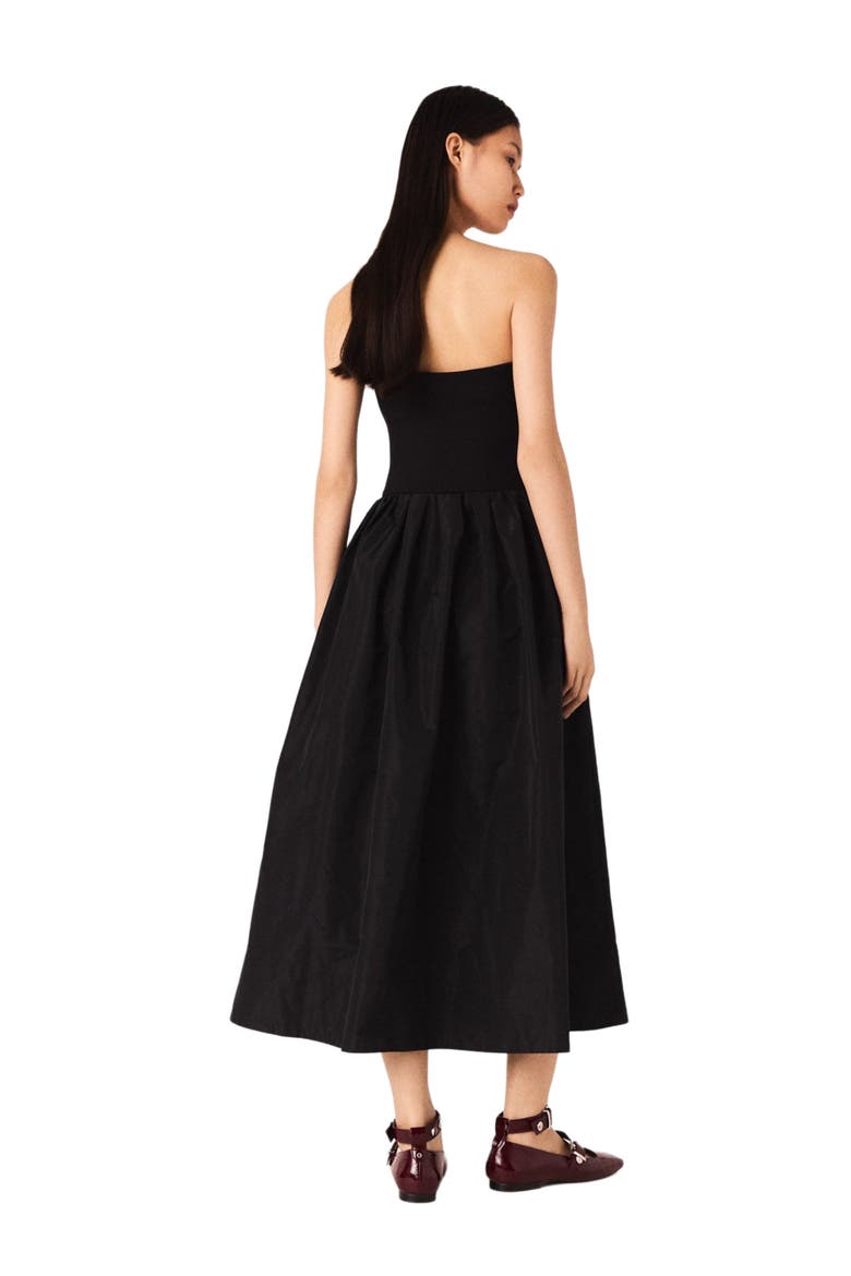 Strapless mesh and taffeta dress, Alternate, color, Black