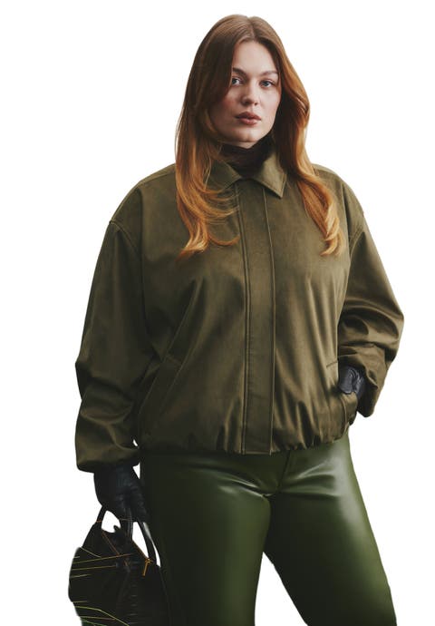Faux Suede Bomber Jacket (Plus)