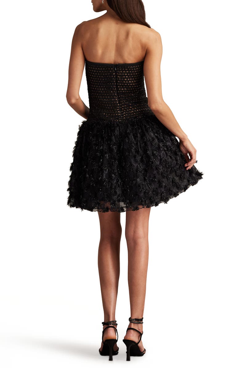 SHO by Tadashi Shoji Strapless Mixed Media Cocktail Minidress, Alternate, color, Black