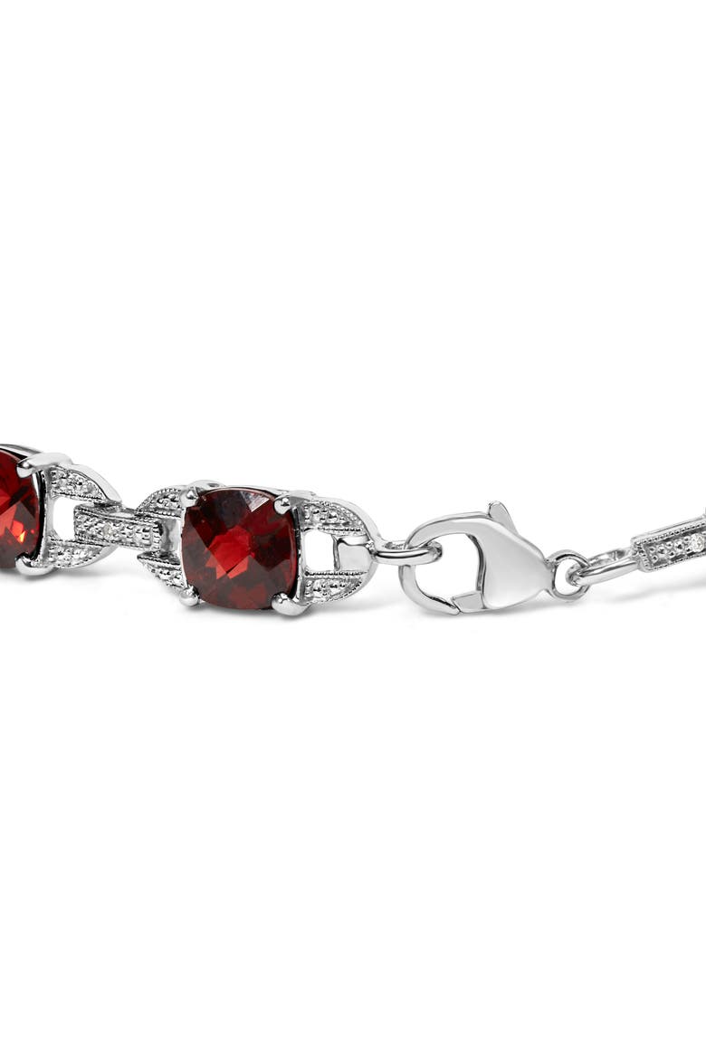 Silver Garnet & Diamond Accent Tennis Link Bracelet, Alternate, color, White