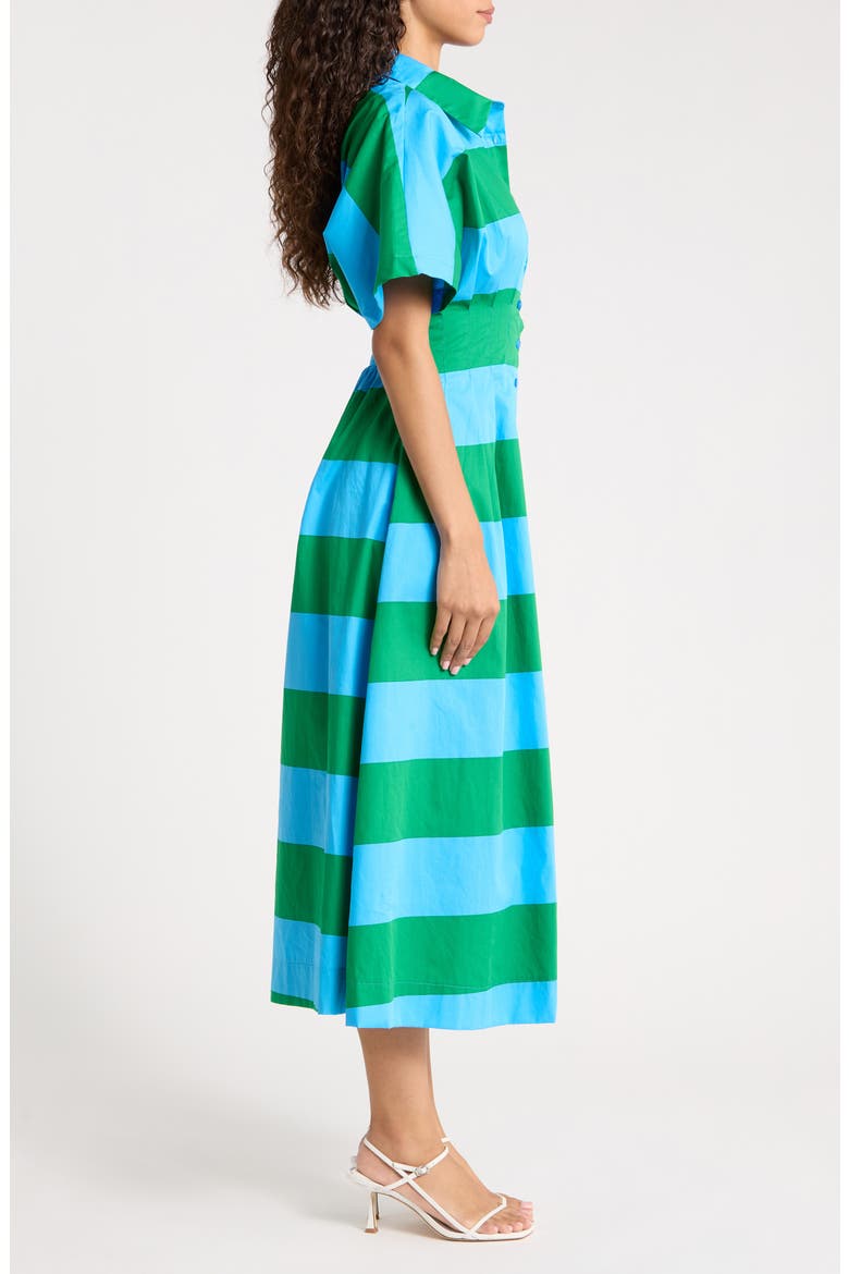 Wilderra Pleated Cotton Maxi Shirtdress, Alternate, color, BLUE-GREEN-STRIPE