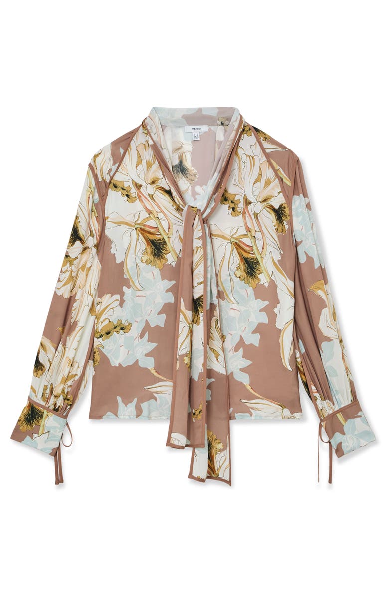 Reiss Maggie Tie Neck Floral Top, Alternate, color, Pink/ Ivory