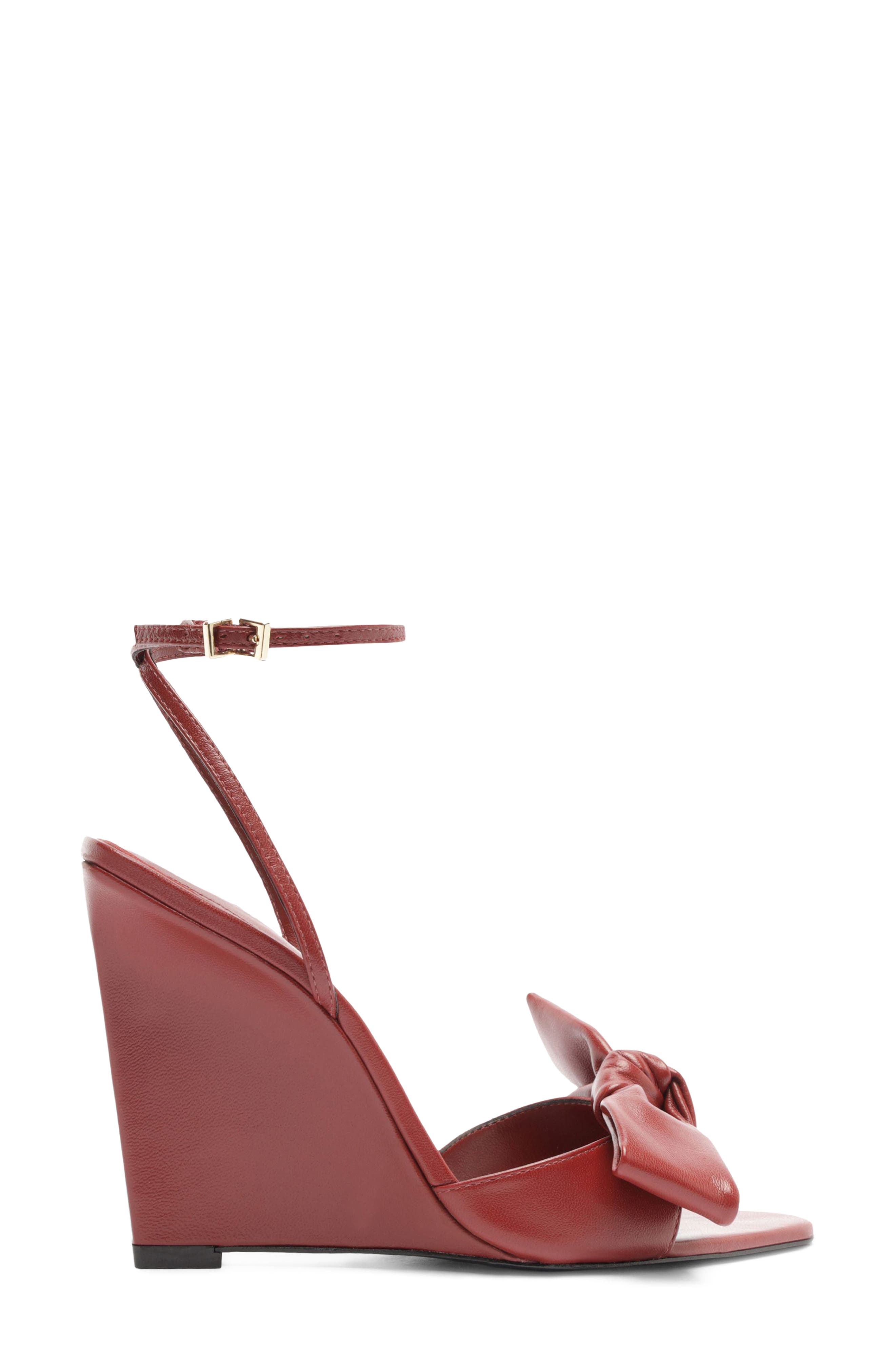 Elodie Bow Wedge Leather Sandal, Alternate, color, PASSION RED