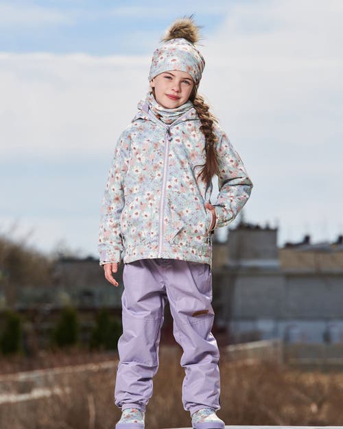 Deux Par Deux Little Girl's Printed Jacket Two-piece Mid-season Outerwear Set Small White Flowers On In White Flowers On Turquoise