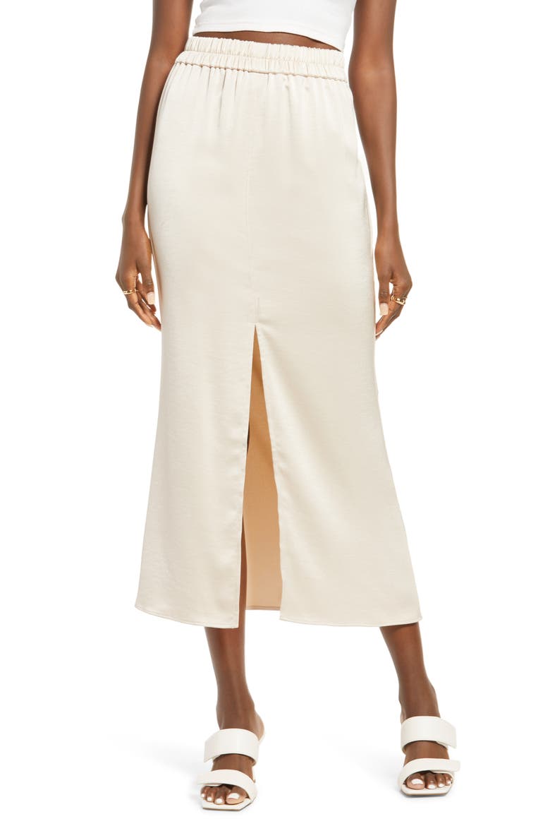 Satin Midi Skirt, Main, color, IVORY BONE
