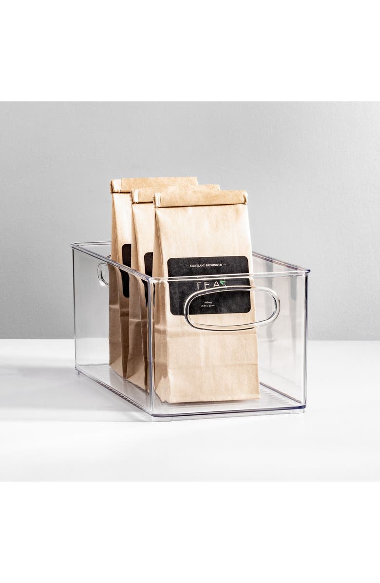 mDesign Plastic Kitchen Organizer - Storage Holder Bin with Handles for Pantry, Cupboard, Cabinet, Fridge/Freezer, Shelves, Counter - Holds Canned Food, Snacks - Ligne Collection - 8 Pack - Clear, Alternate, color, 