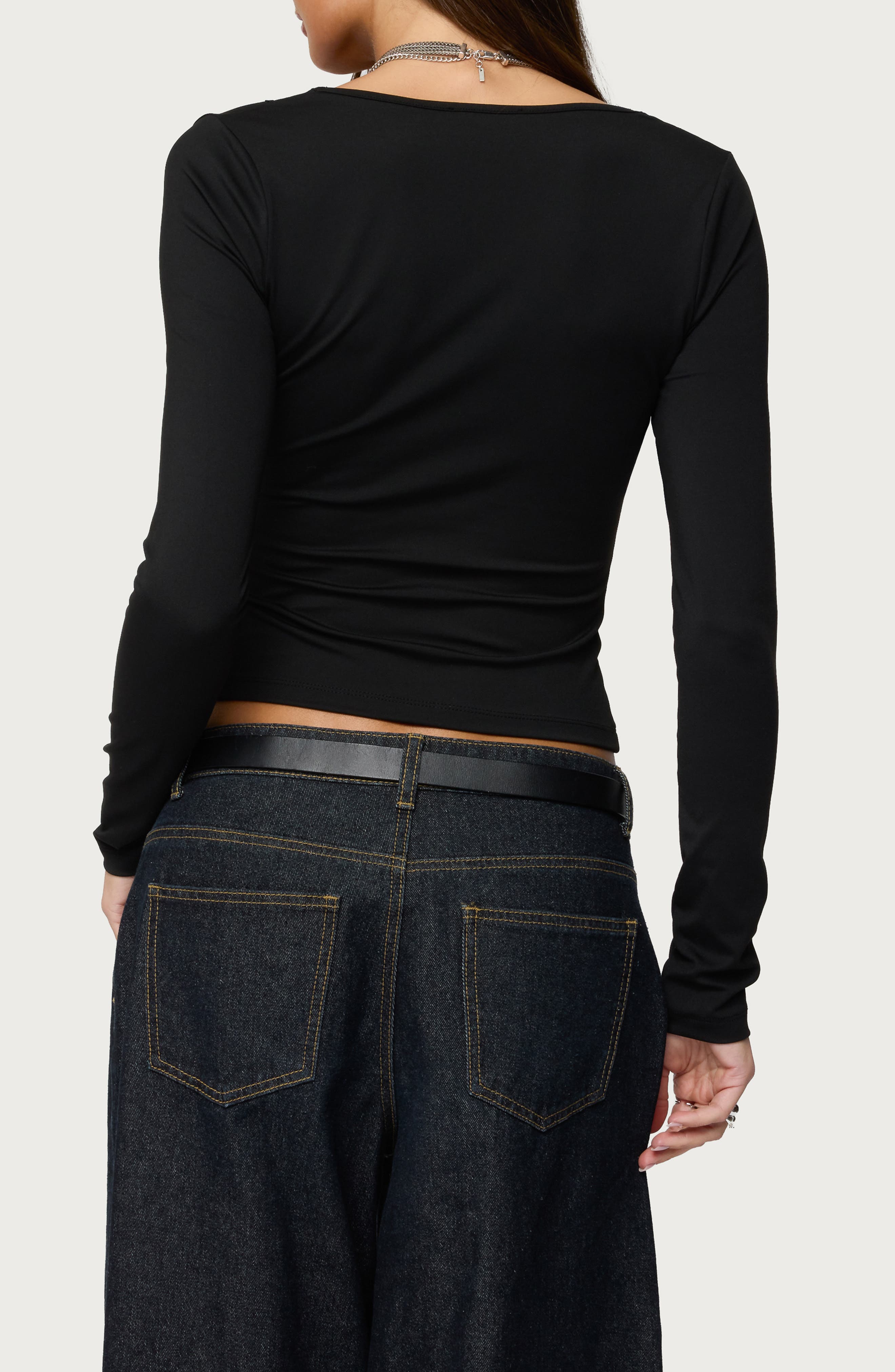 Zeya Cutout Sheer Lace Trim Top - image 2