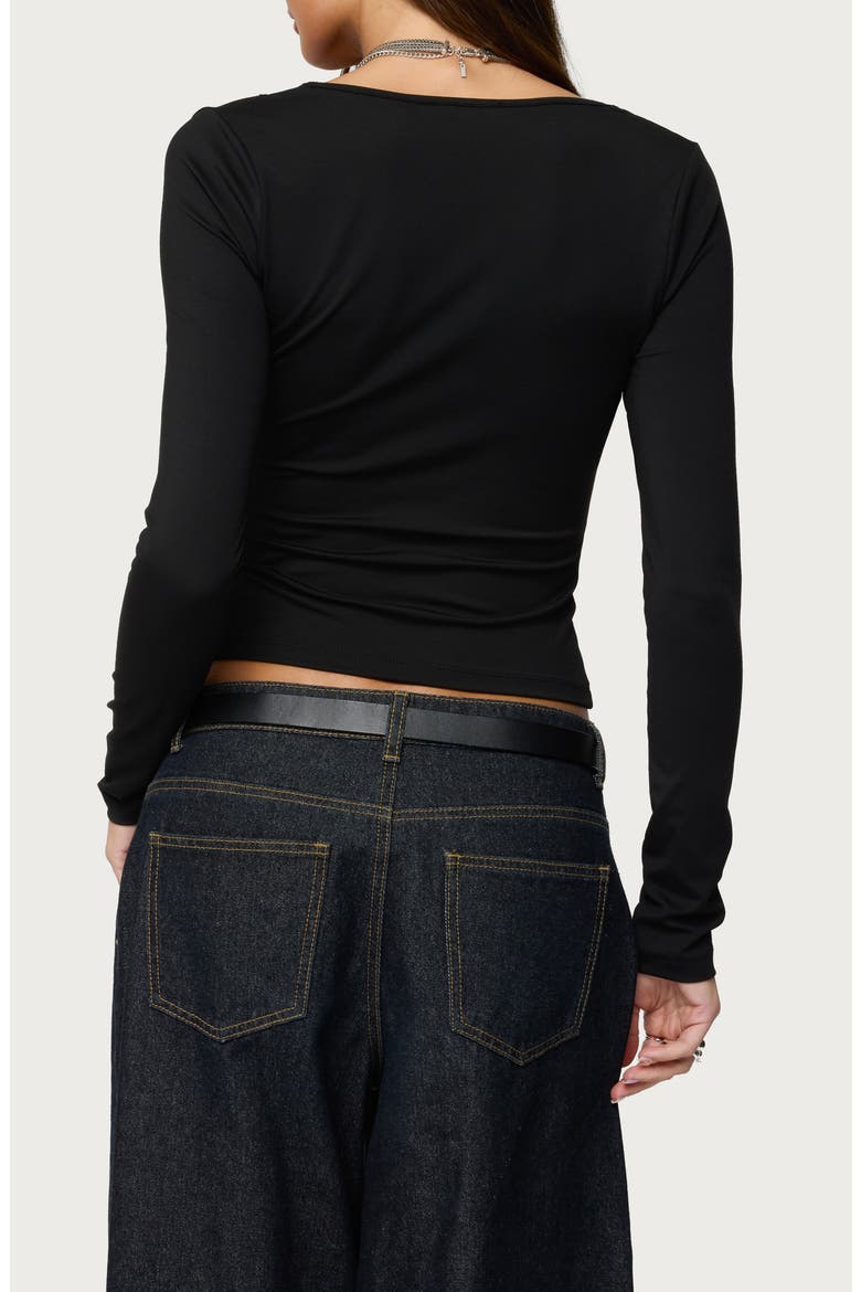 Zeya Cutout Sheer Lace Trim Top, Alternate, color, BLACK