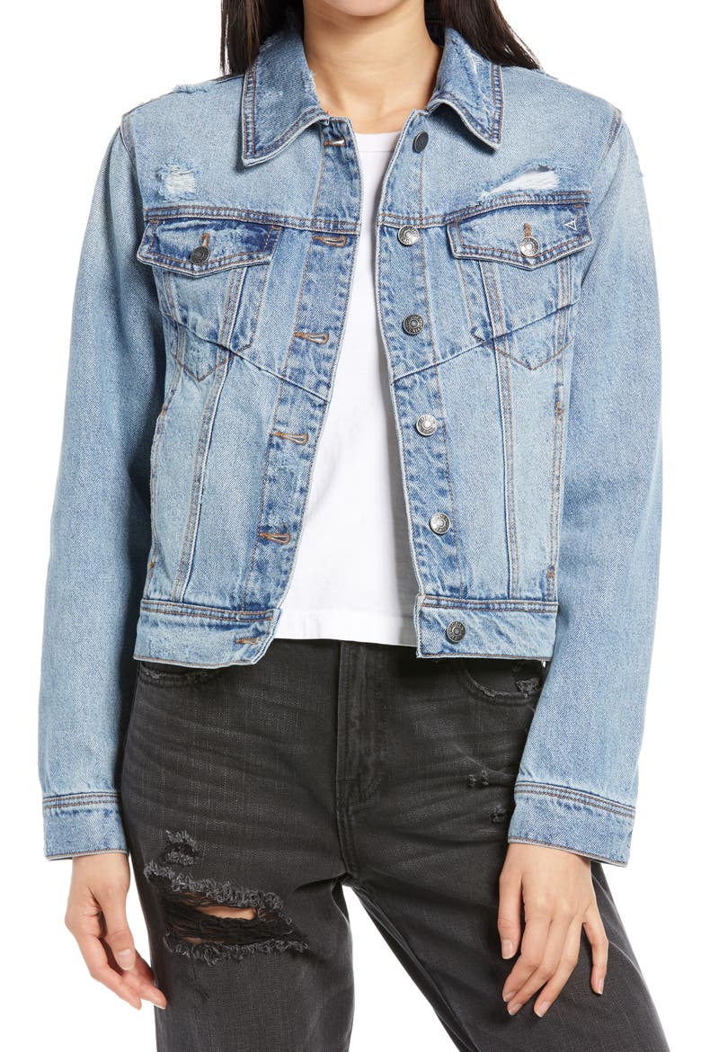 Fitted Denim Trucker Jacket, Main, color, LIGHT WASH