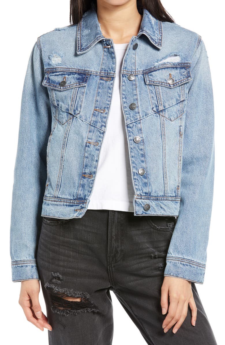 HIDDEN JEANS Fitted Denim Trucker Jacket, Main, color, Light Wash