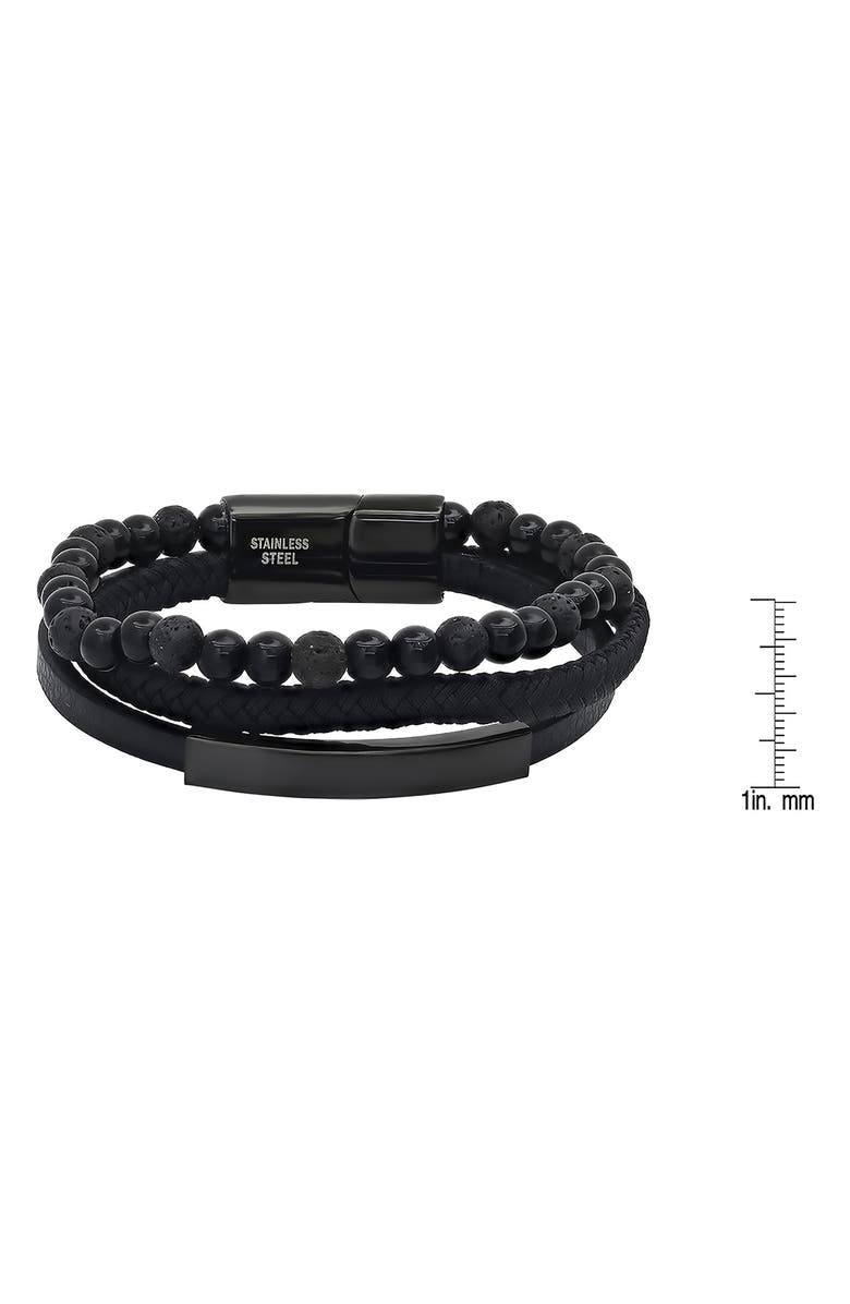 HMY JEWELRY Men's Black Stainless Steel Lava Bead & Leather Layered Bracelet, Alternate, color, Black