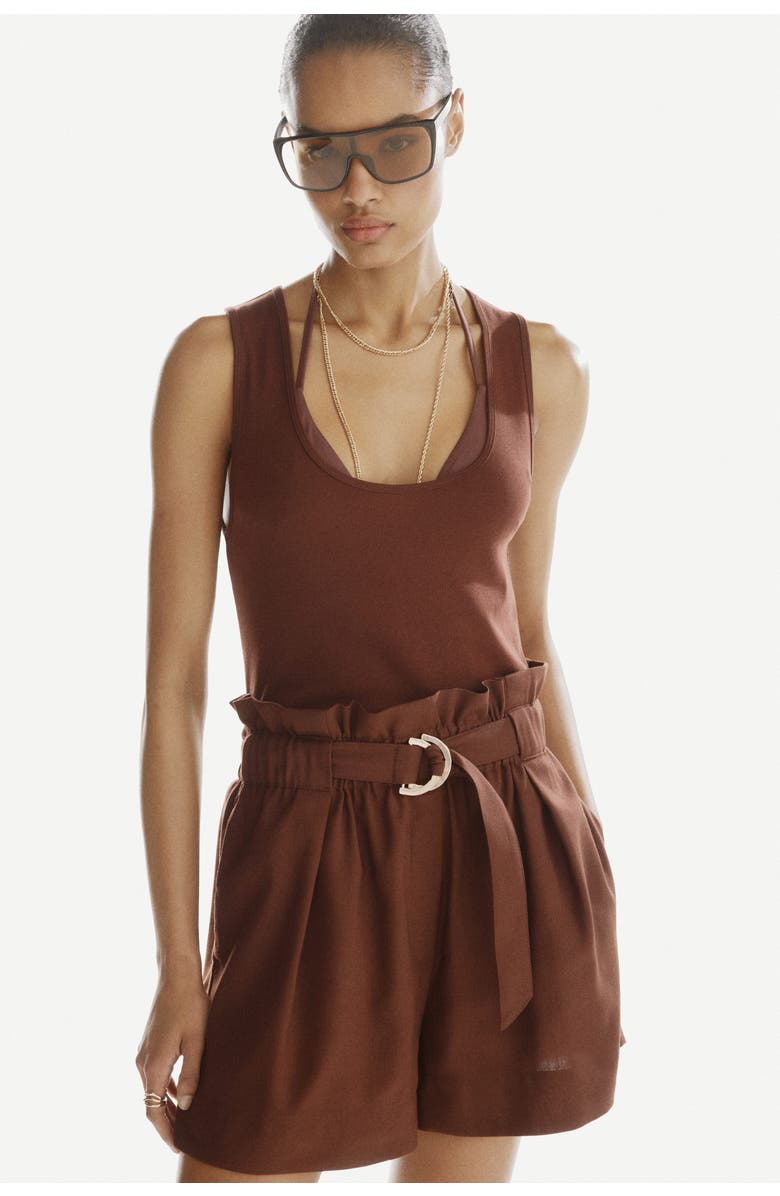 H&M Belted Paper Bag Shorts, Alternate, color, Dark Brown
