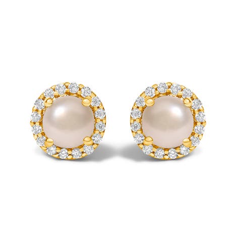 10K Gold Gemstone and 1/6 Cttw Diamond Halo Stud Earring
