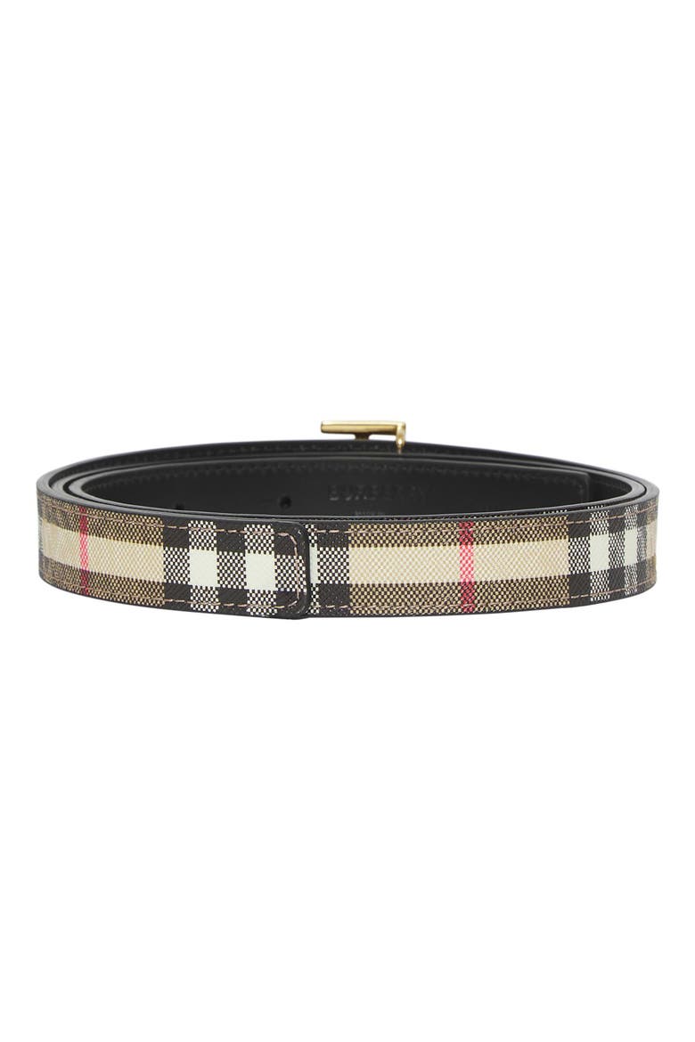 TB 20 Reversible Check & Leather Belt, Alternate, color, BEIGE/ BLACK/ GOLD