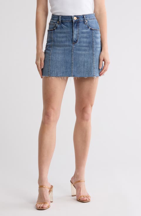 Princess Seam Raw Hem Denim Miniskirt (Fishtail)