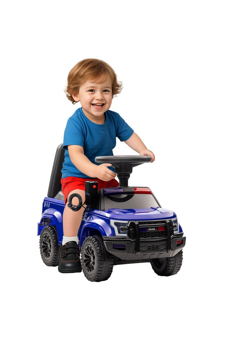 Kids Police Car Ride-on with Megaphone, Storage, Main, color, Blue