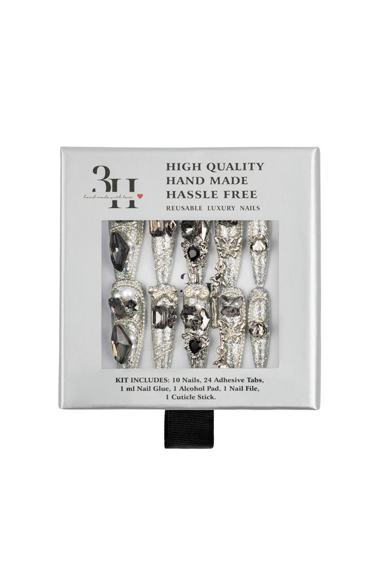 3H Luxury Handmade Press-on Nails - Chrome Dagger, Alternate, color, Silver