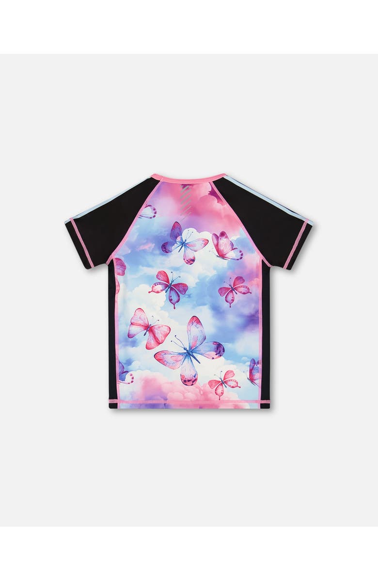 Deux par Deux Little Girl's Printed Short Sleeve Athletic Top Pink, Black And Butterfly, Alternate, color, Pink, Black And Butterfly