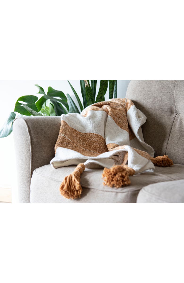 Foreside Home and Garden Orange Striped Handwoven 100% Cotton Accent Throw Blanket  50 x 60", Alternate, color, Orange