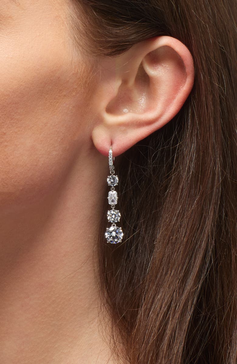 Nadri Stellar Linear Drop Earrings, Alternate, color, Rhodium