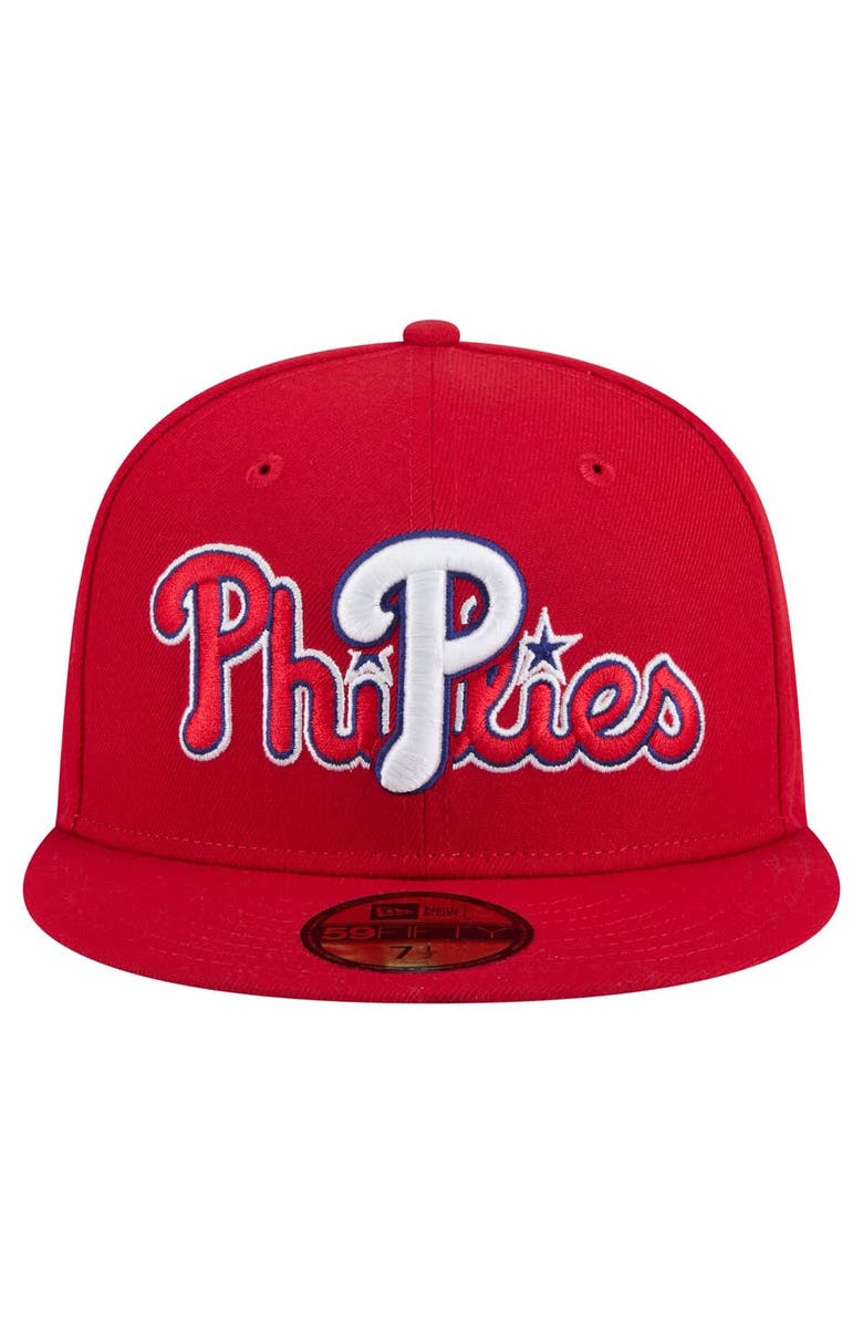 New Era Men's New Era Red Philadelphia Phillies Overlap 59FIFTY Fitted Hat, Alternate, color, Red