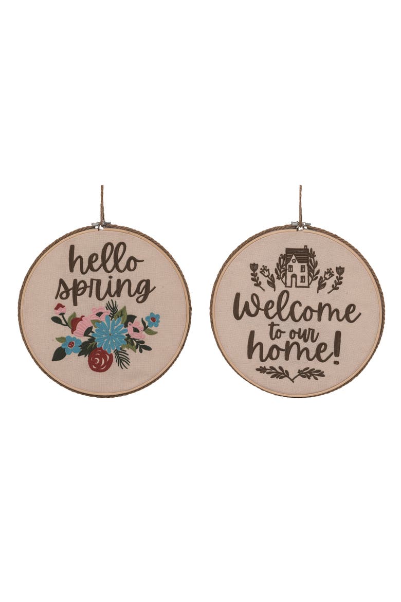12 Inch Multicolor Spring Reversible Embroidery Hoop Wall Decor Cotton Wall Sign Panels, Main, color, Multicolored