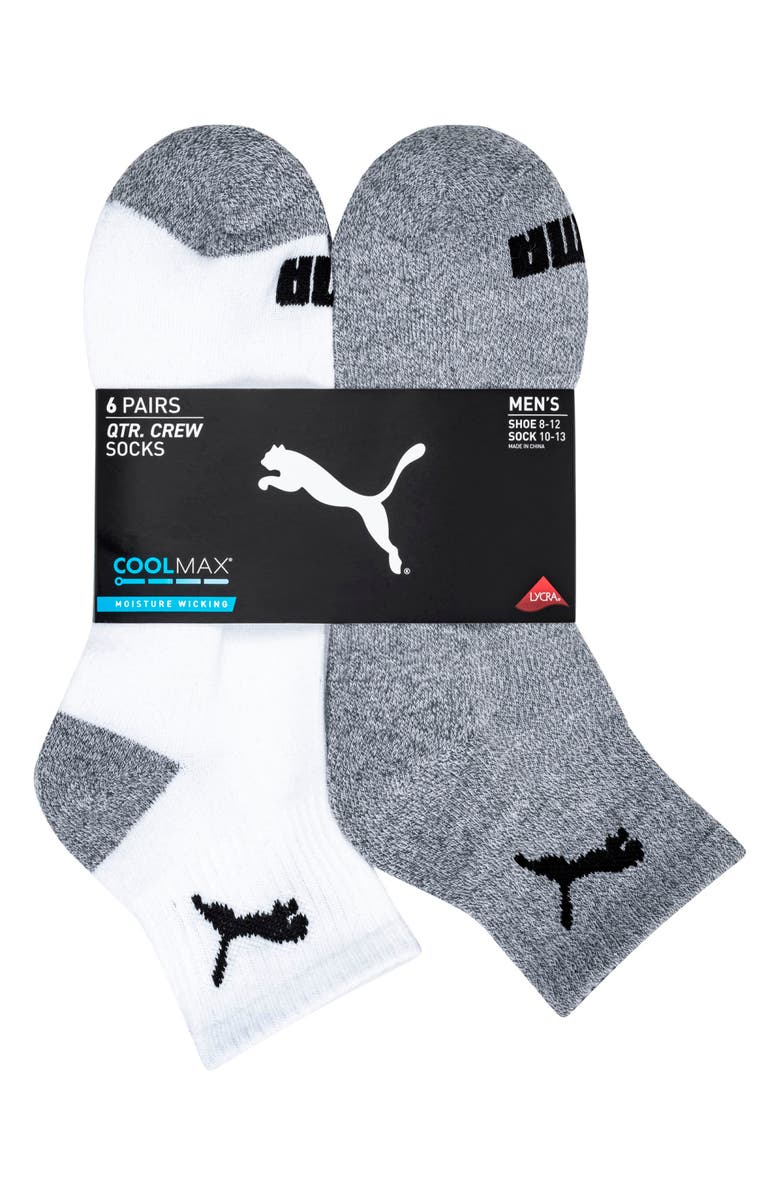 PUMA 6-Pack Terry Quarter Length Socks, Alternate, color, White/ Multi