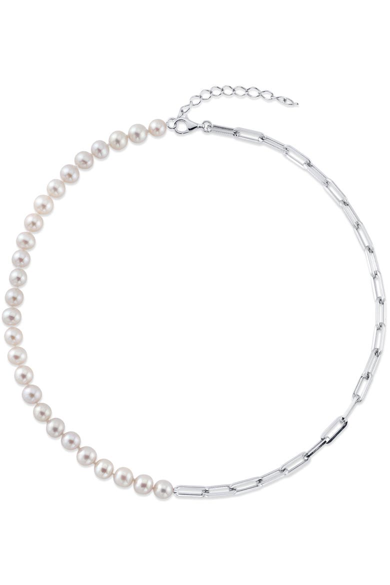 7mm White Freshwater Amelia Pearl & Chain Necklace, Main, color, Sterling Silver