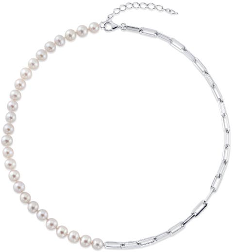 7mm White Freshwater Amelia Pearl & Chain Necklace
