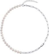 The Pearl Source 7mm White Freshwater Amelia Pearl & Chain Necklace
