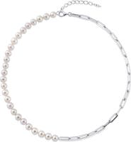 The Pearl Source 7mm White Freshwater Amelia Pearl & Chain Necklace