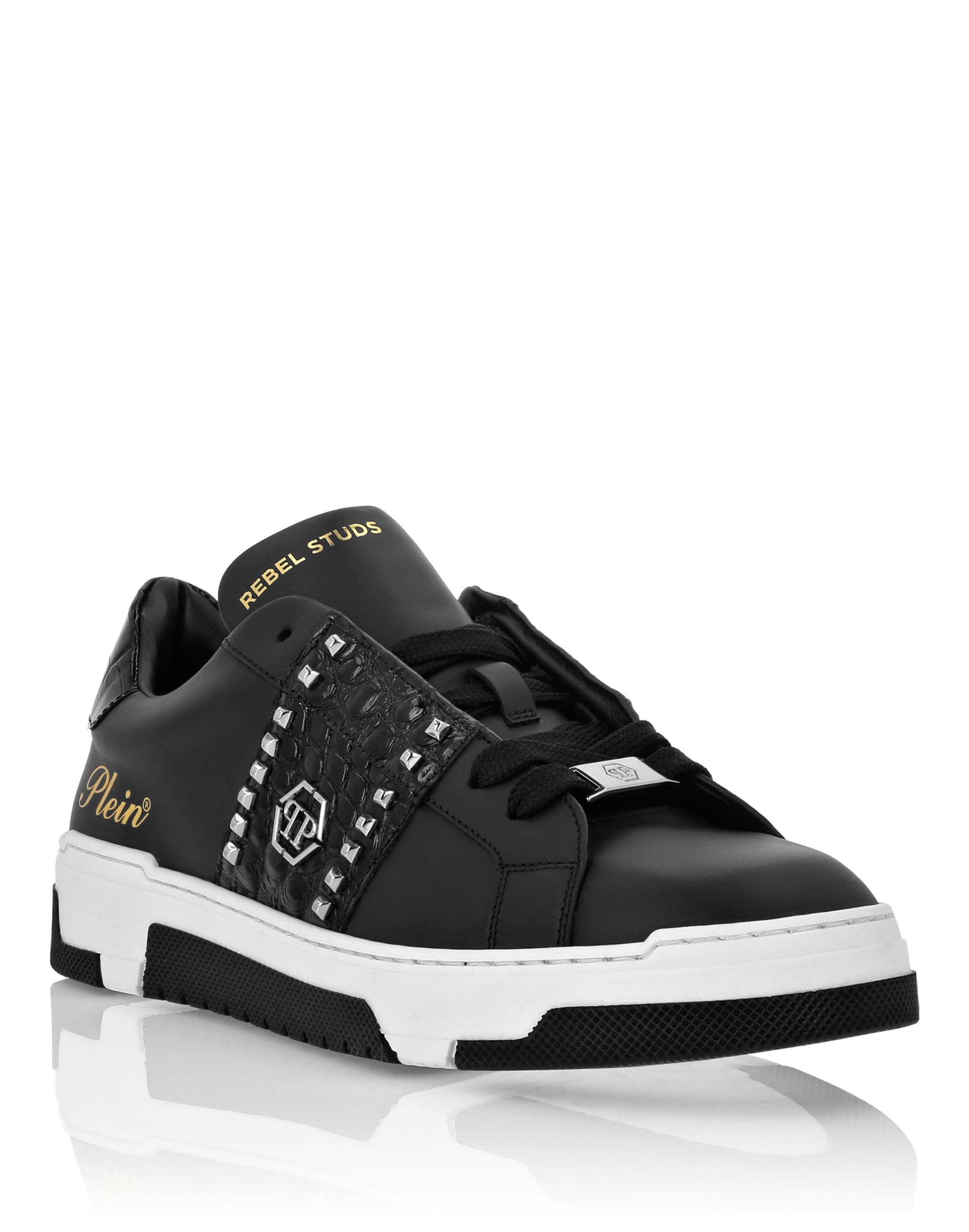 Low Top Sneakers Rebel Studs Unisex, Main, color, black