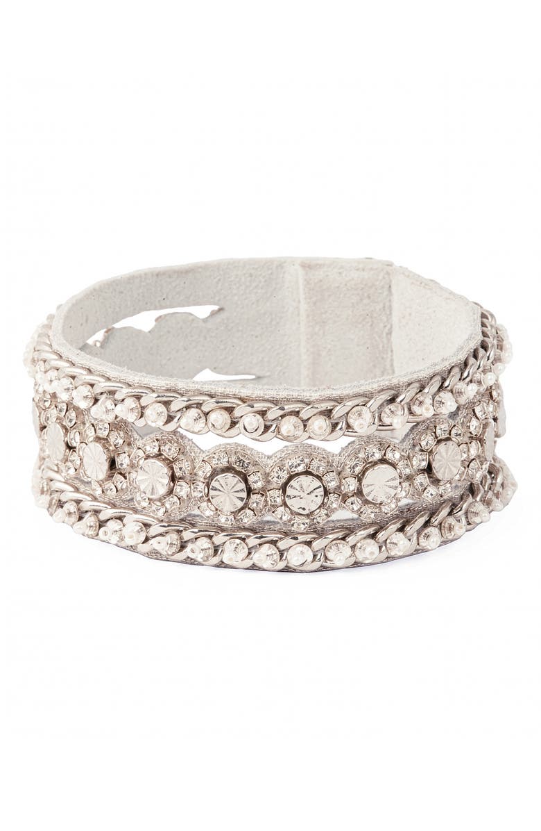 Deepa Gurnani Elowen Rhinestone Bracelet, Main, color, Silver
