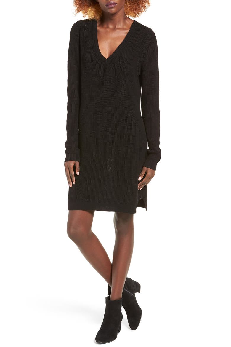 Shaker Stitch Sweater Dress, Main, color, BLACK