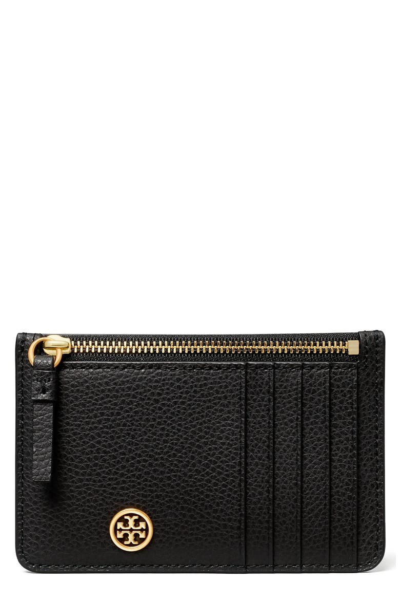 Walker Leather Top Zip Card Case, Main, color, BLACK