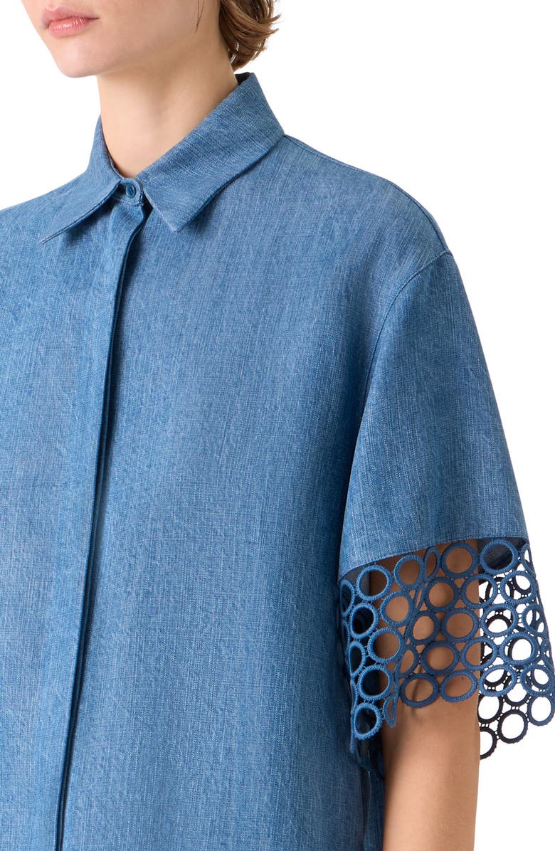 Akris punto Circle Lace & Denim Shirt, Alternate, color, Medium Blue Denim