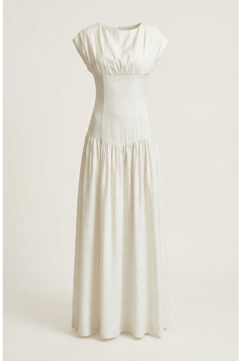 Cap-Sleeve Maxi Dress with Lace-Up Back, Alternate, color, White
