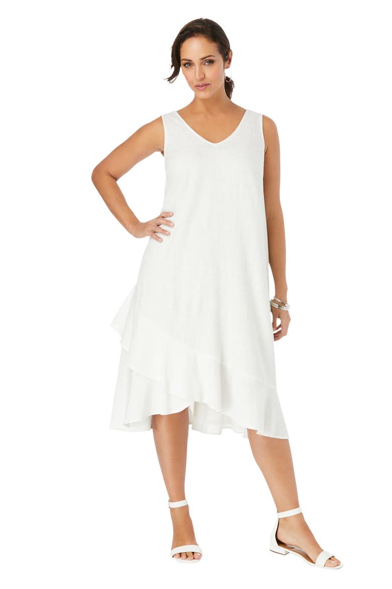 Linen Flounce Dress, Main, color, WHITE