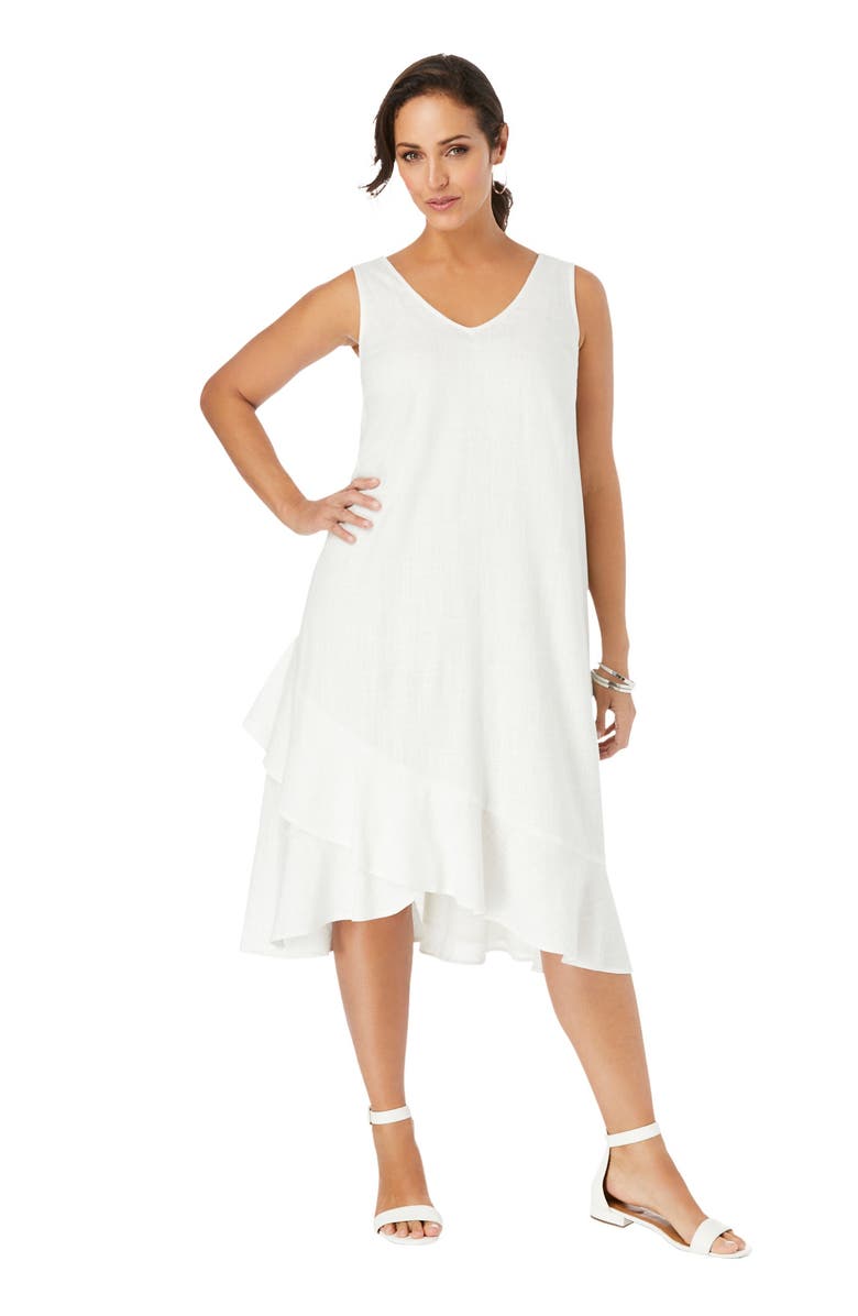Jessica London Linen Flounce Dress, Main, color, White