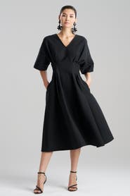 Natori CANVAS V-Neck Pleat Release Dress with Embroidery