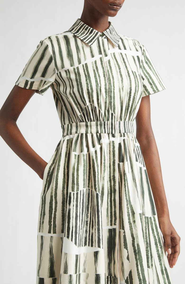 Jason Wu Collection Stripe Collage Stretch Cotton Midi Shirtdress, Alternate, color, Plaster/ Hunter Green