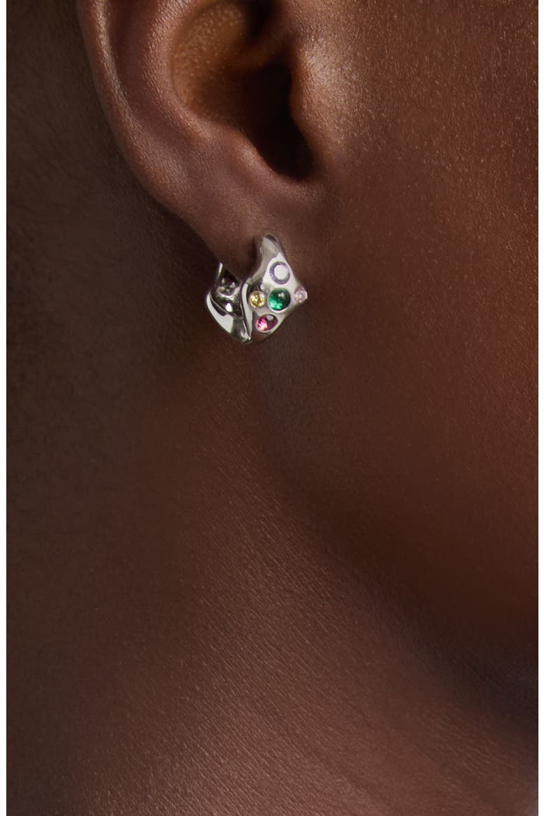 Mini Bat Huggie Hoop Earrings, Alternate, color, SILVER MULTI