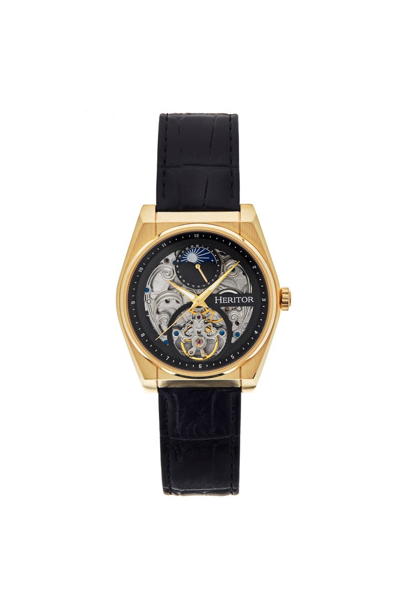 Heritor Automatic Daxton Skeleton Watch, Main, color, Black/Gold