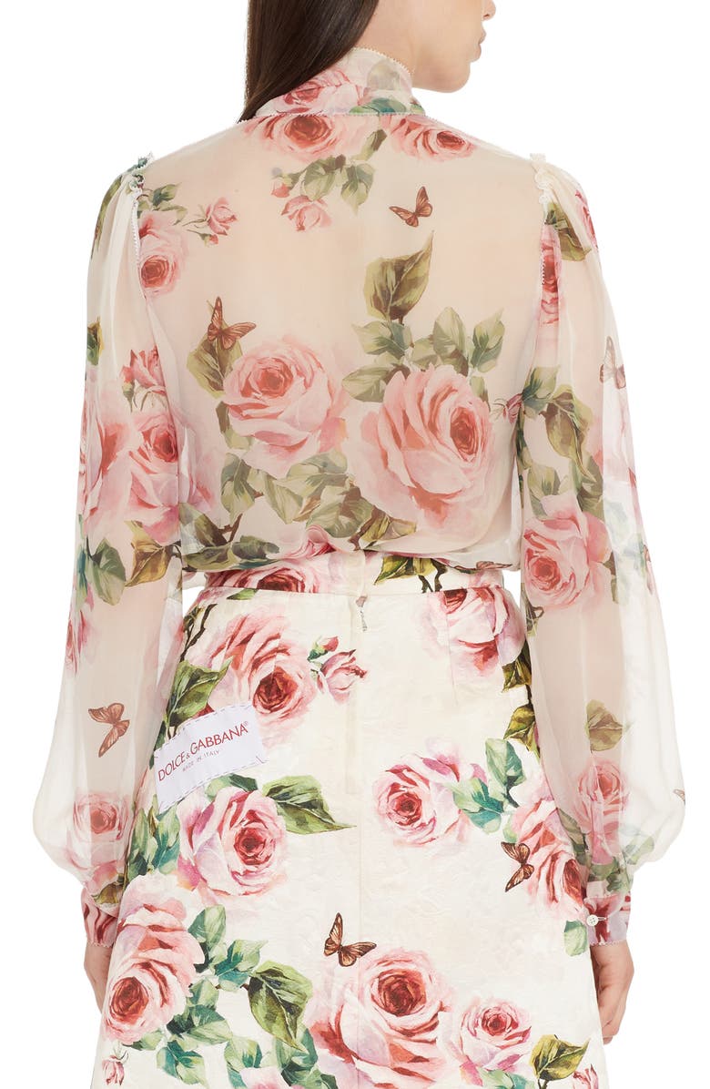 Dolce&Gabbana Sheer Rose Print Silk Blouse, Alternate, color,