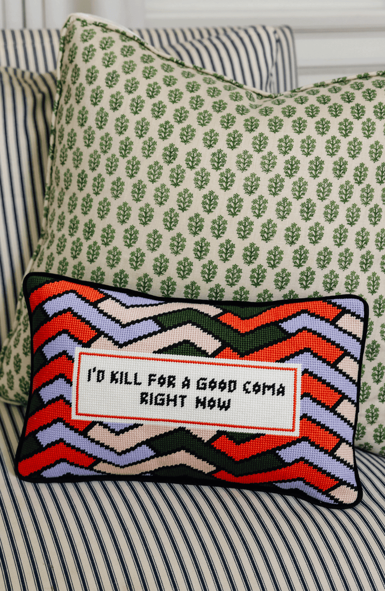 Furbish Studio Good Coma Needlepoint Pillow, Alternate, color, Good Coma