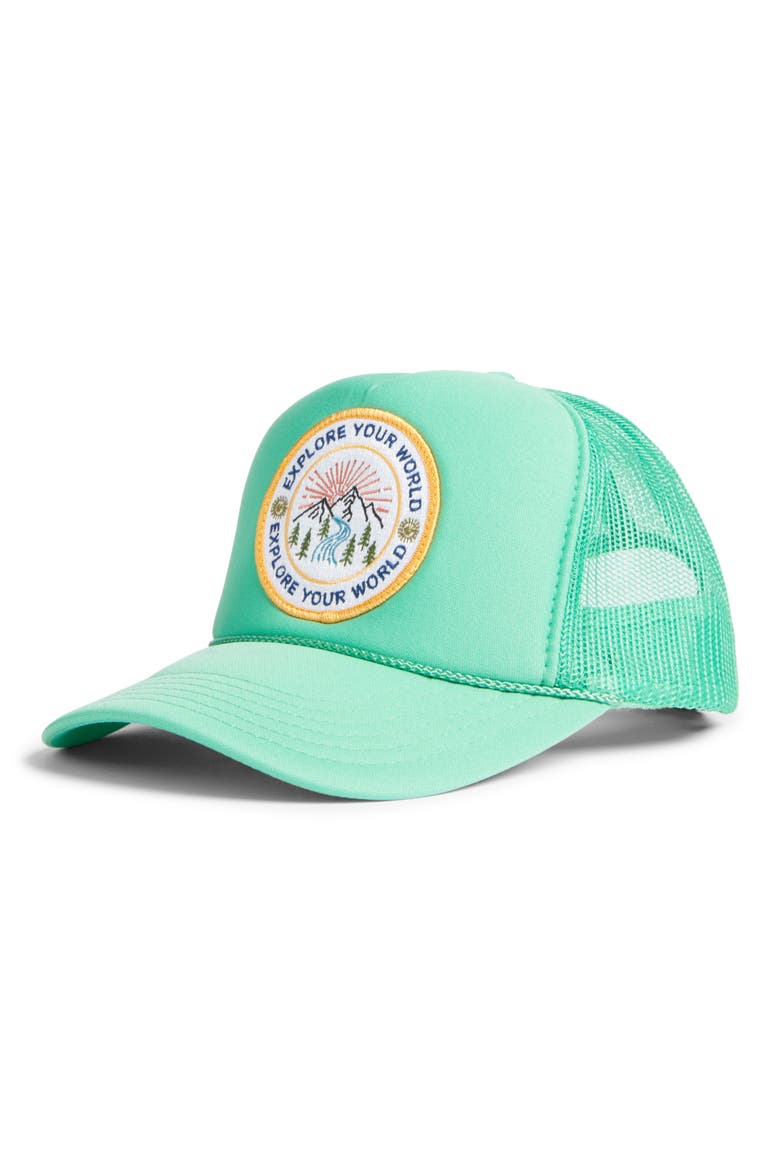 Explore Your World Trucker Hat, Main, color, GREEN