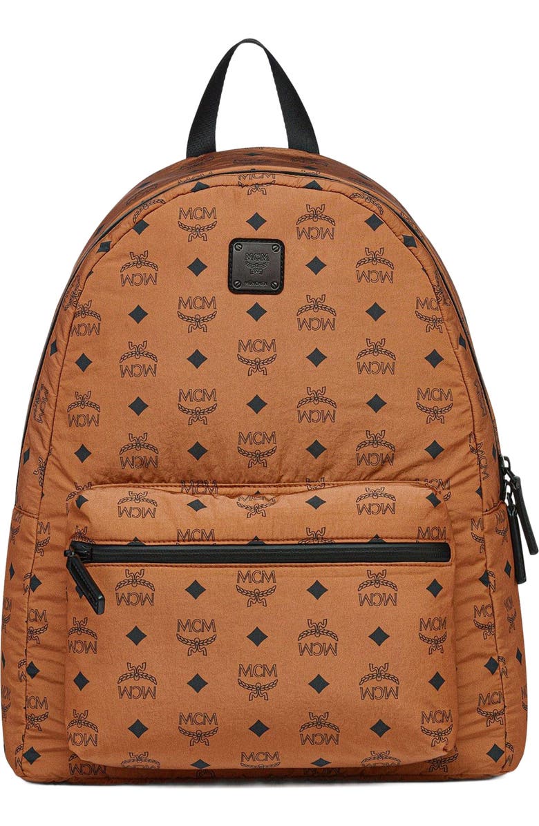 MCM Stark Packable Backpack in Monogram Nylon, Main, color, Cognac