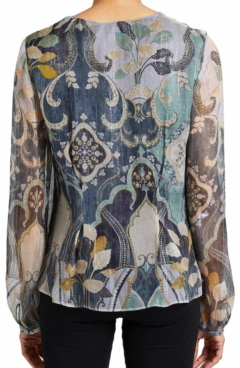 Santorelli MIRANDA Long Sleeve Handkerchief Blouse in Printed Silk Crinkle Chiffon, Alternate, color, 