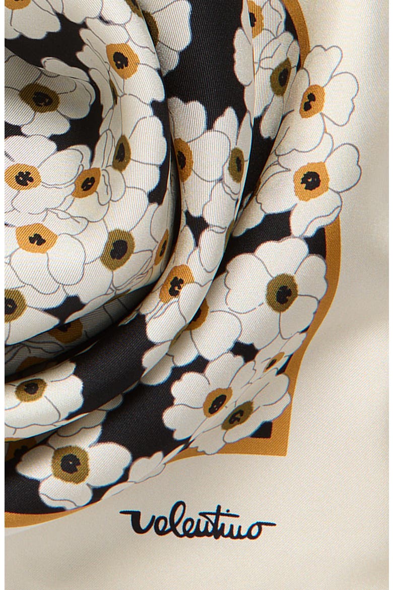 Daisy Print Silk Scarf, Alternate, color, BLACK/ IVORY